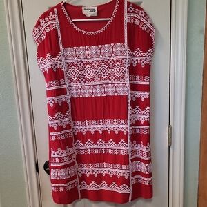 Santavana Red Embroidered Pattern Shift Dress